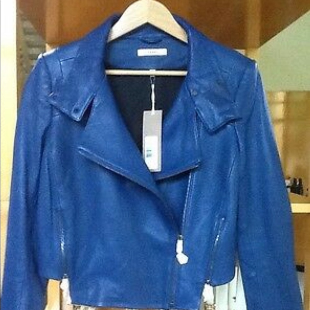 J Brand Cobalt Blue Leather Moto Jacket